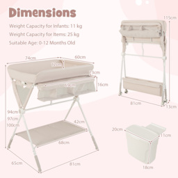 Diaper Changing Station with 3 Position Adjustable Level and 4 Universal Wheels-Natural - thumbnail 4