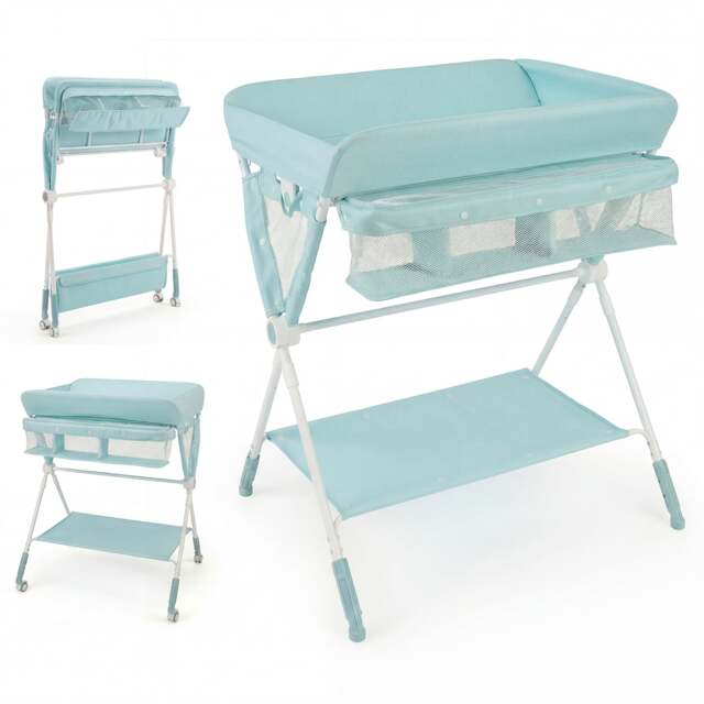 Diaper Changing Station with 3 Position Adjustable Level and 4 Universal Wheels-Green - image 1