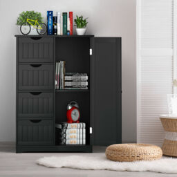 Freestanding Storage Cupboard with Adjustable Shelf and Drawers-Black - thumbnail 3