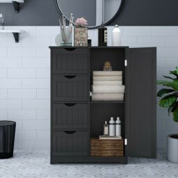 Freestanding Storage Cupboard with Adjustable Shelf and Drawers-Black - thumbnail 2