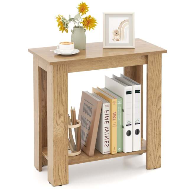 2-Tier End Table with Storage Shelf for Small Spaces-Natural - image 1
