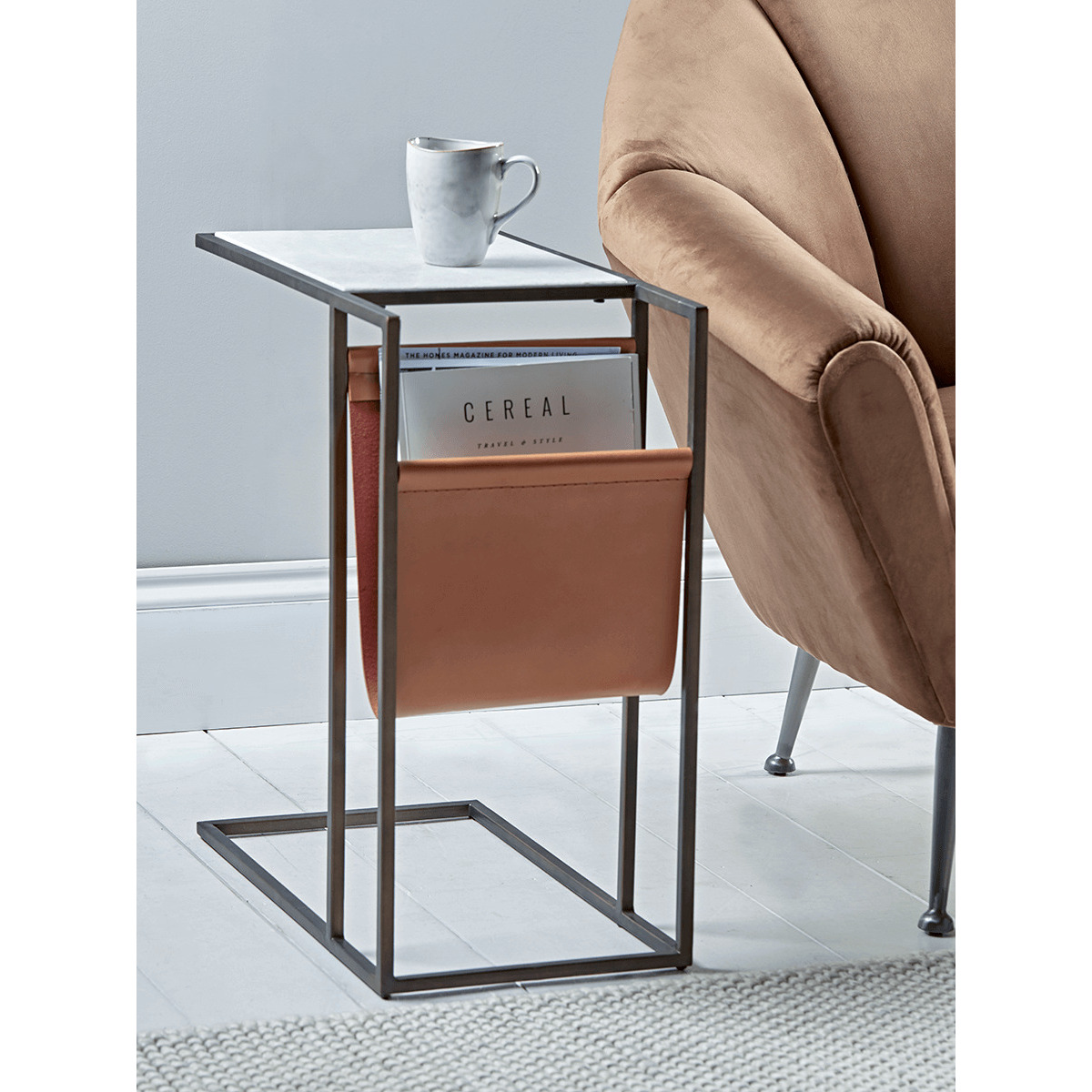 Marble Side Table with Magazine Rack - Slim - image 1