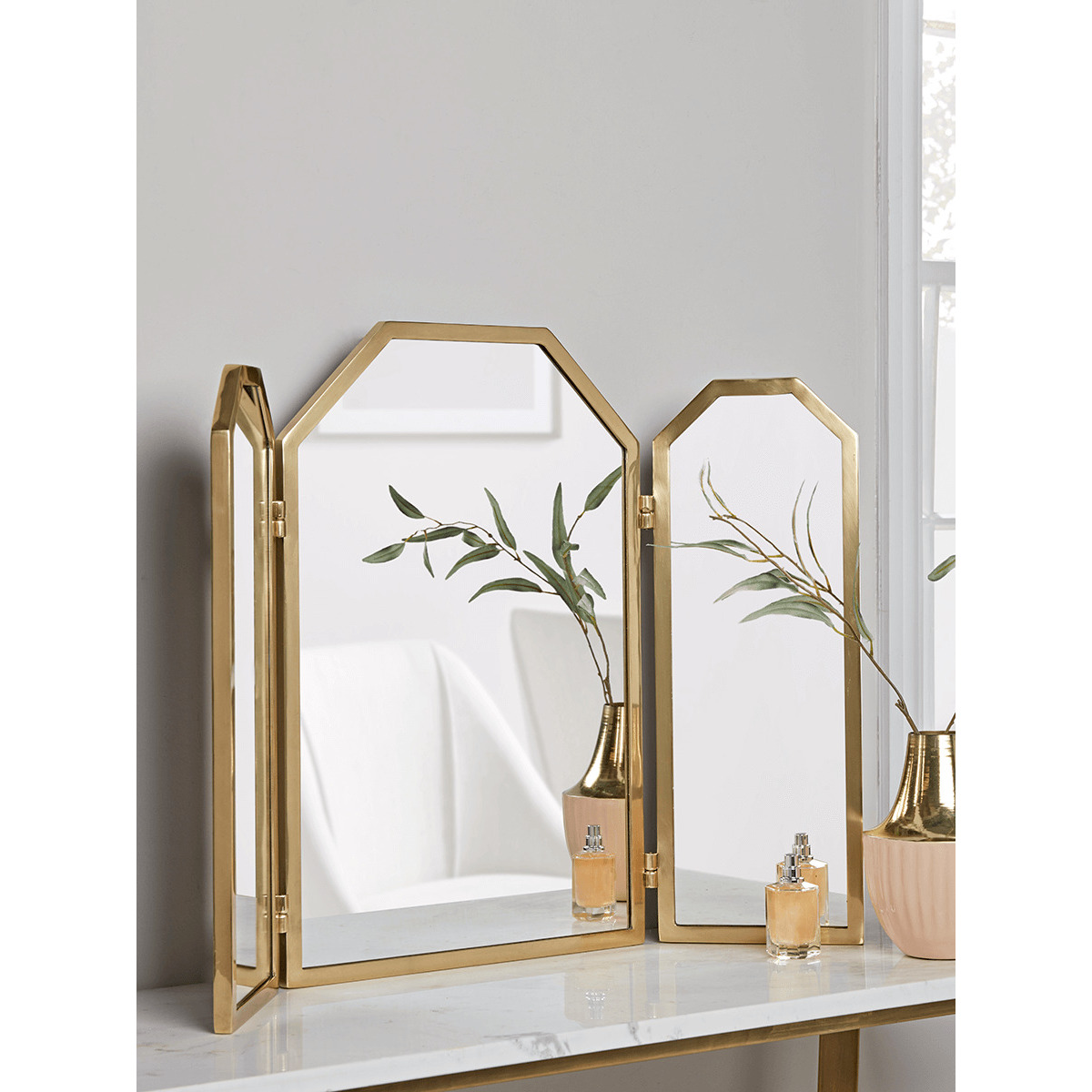 Brass Folding Dressing Table Mirror - image 1