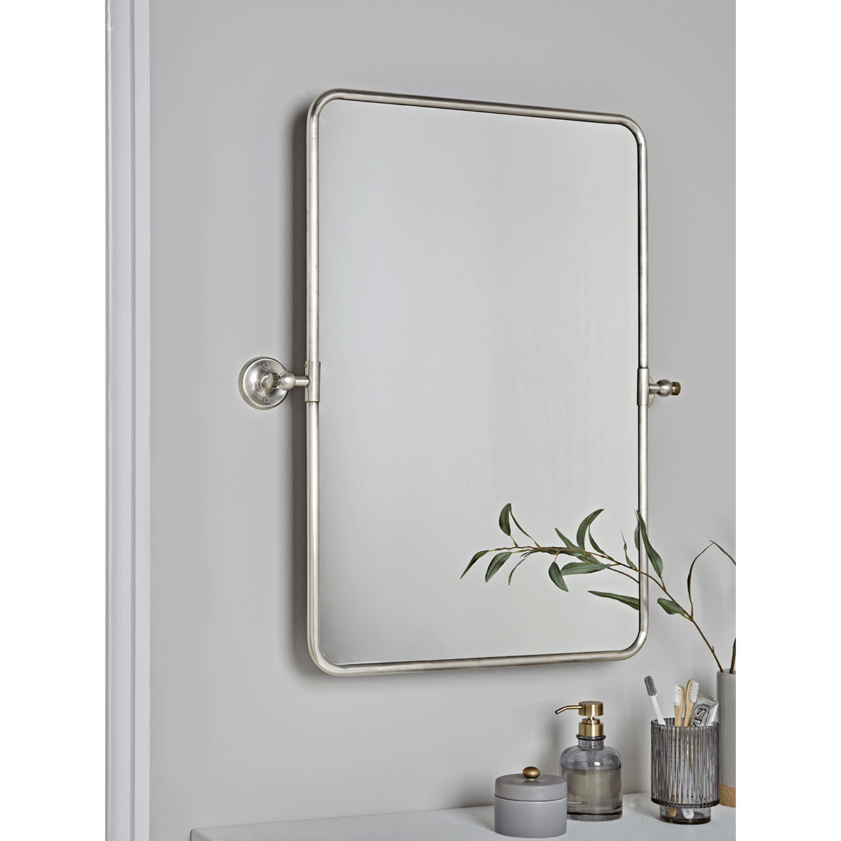 French Rectangle Wall Mirror - Antique Silver - image 1