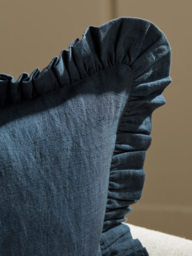 Ruffle Cotton Linen Square Cushion Cover - Steel Blue - thumbnail 2