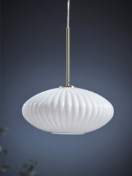 Fluted Milky Glass Pendant - Oval