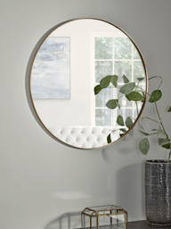Antique Brass Slim Frame Round Mirror - Large - thumbnail 1
