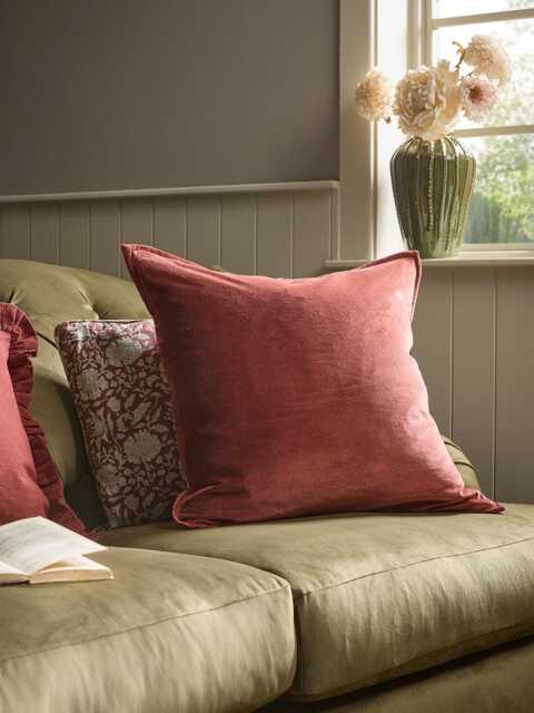 Velvet & Cotton Linen Large Square Cushion Cover - Deep Red - image 1