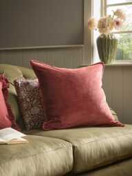 Velvet & Cotton Linen Large Square Cushion Cover - Deep Red