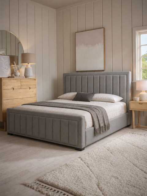Odin Slate Grey Velvet Bed - Double - image 1