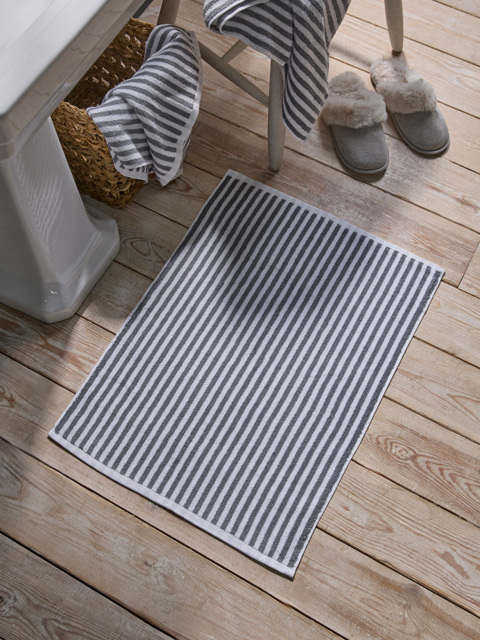 Cotton Striped Bath Mat - Cloud Grey - image 1