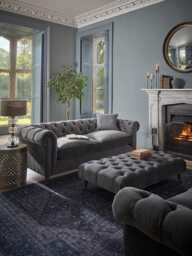 Dalvik Three Seater Sofa - Deep Cyan Opulent Cotton Velvet