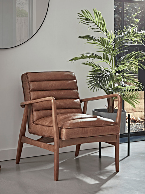 Ribbed Leather Armchair - Tan - image 1