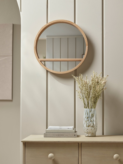 Round Oak Shelf Mirror - image 1