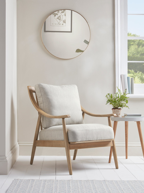 Curved Arm Mid Century Chair - Linen Look - image 1