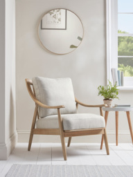 Curved Arm Mid Century Chair - Linen Look - thumbnail 1
