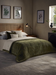 Pintucked Velvet & Cotton Linen Kingsize Quilt - Moss Green - thumbnail 5