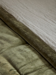 Pintucked Velvet & Cotton Linen Kingsize Quilt - Moss Green - thumbnail 4