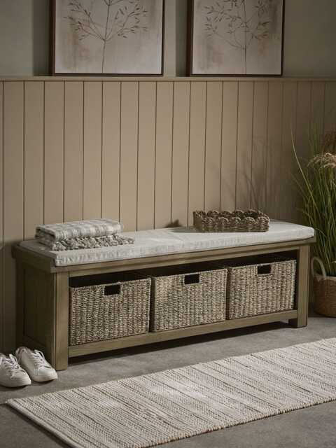 Oak & Seagrass Storage Bench - image 1