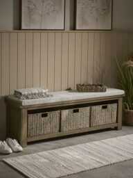Oak & Seagrass Storage Bench - thumbnail 1