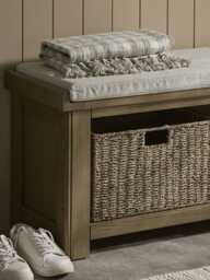 Oak & Seagrass Storage Bench - thumbnail 2