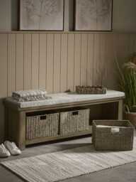 Oak & Seagrass Storage Bench - thumbnail 4