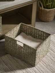 Oak & Seagrass Storage Bench - thumbnail 3