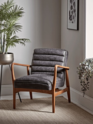 Ribbed Leather Armchair - Black - thumbnail 2