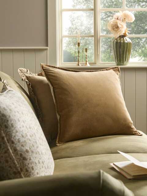 Velvet & Cotton Linen Large Square Cushion Cover - Nutmeg - image 1