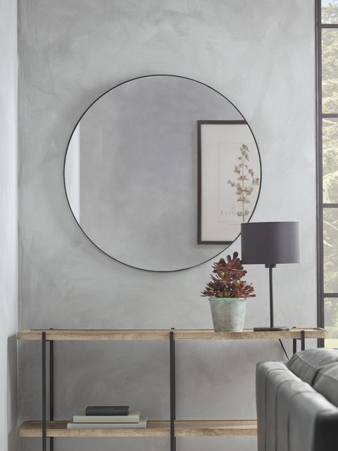 Black Slim Frame Round Mirror - Large - image 1