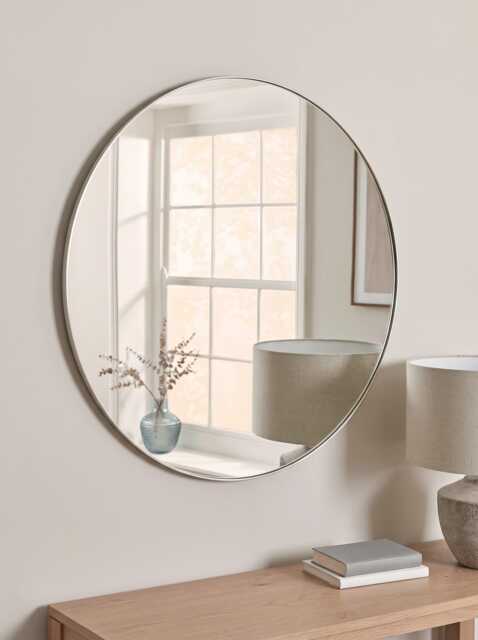 Antique Silver Slim Frame Round Mirror - Large - image 1