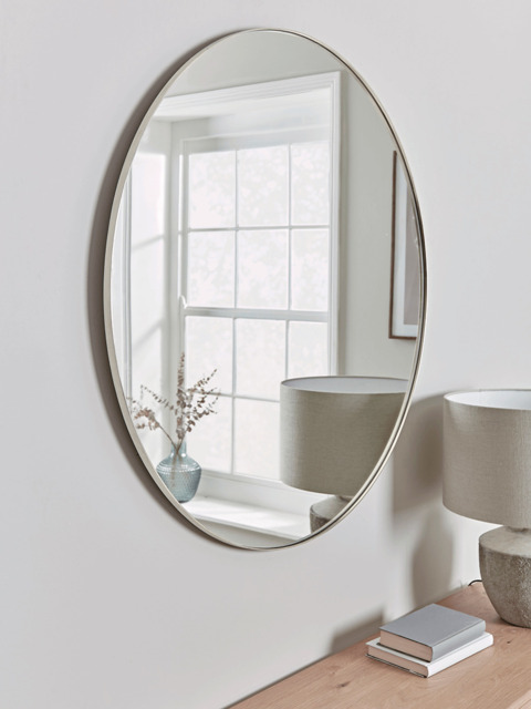 Antique Silver Slim Frame Round Mirror - Large - image 1