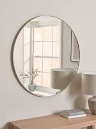 Antique Silver Slim Frame Round Mirror - Large