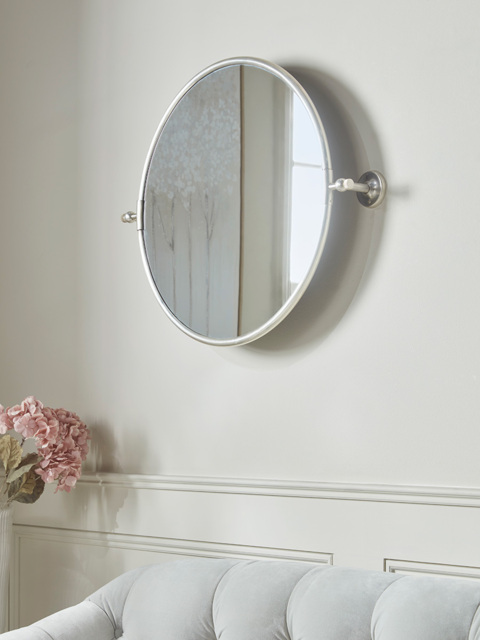 French Round Wall Mirror - Antique Silver - image 1