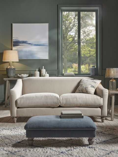 Assan Two Seater Sofa - Dusky Blue Cotton Stripe - image 1