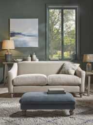 Assan Two Seater Sofa - Dusky Blue Cotton Stripe - thumbnail 1