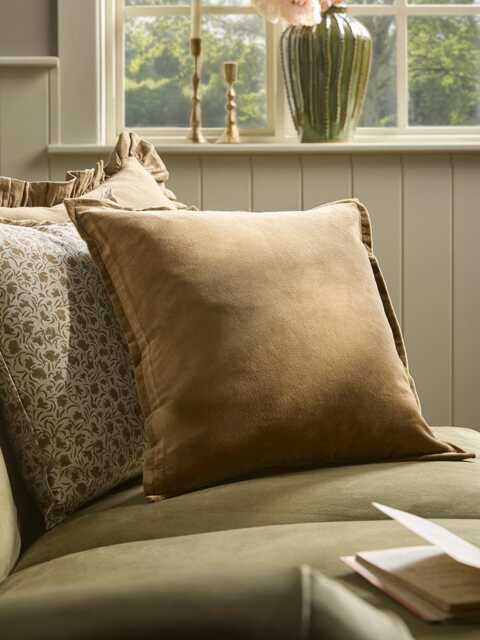 Velvet & Cotton Linen Square Cushion Cover - Nutmeg - image 1