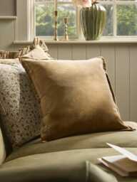 Velvet & Cotton Linen Square Cushion Cover - Nutmeg
