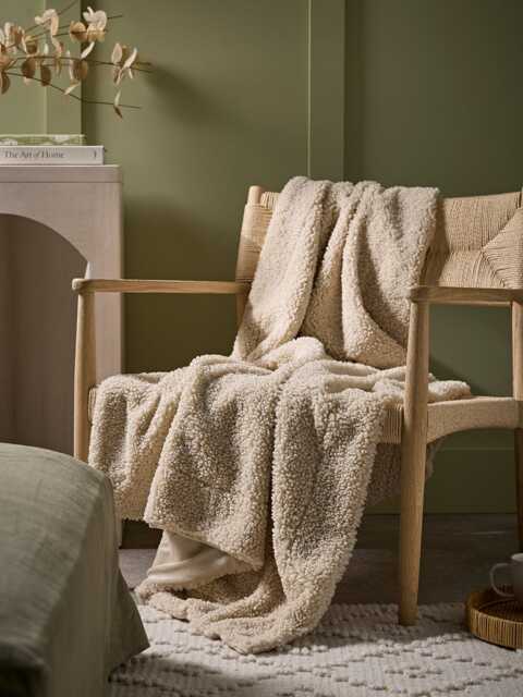 Cosy Luxe Faux Shearling Throw - Natural - image 1