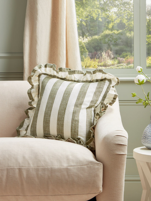 Ruffle Square Cushion - Green Stripe - image 1