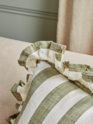 Ruffle Square Cushion - Green Stripe - thumbnail 2