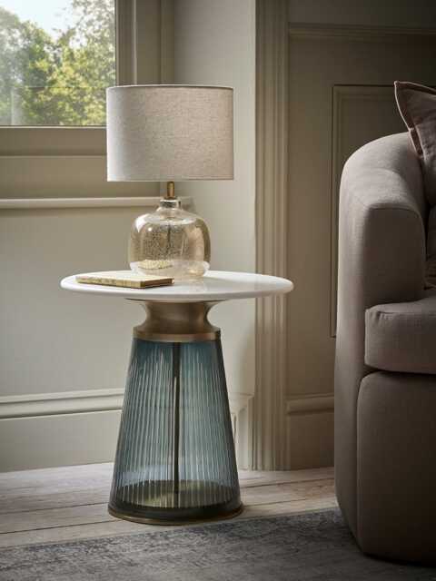 Blue Cut Glass & Marble Side Table - image 1