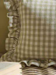 Gingham Ruffle Rectangular Cushion - Sage - thumbnail 2