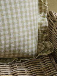 Gingham Ruffle Rectangular Cushion - Sage - thumbnail 3