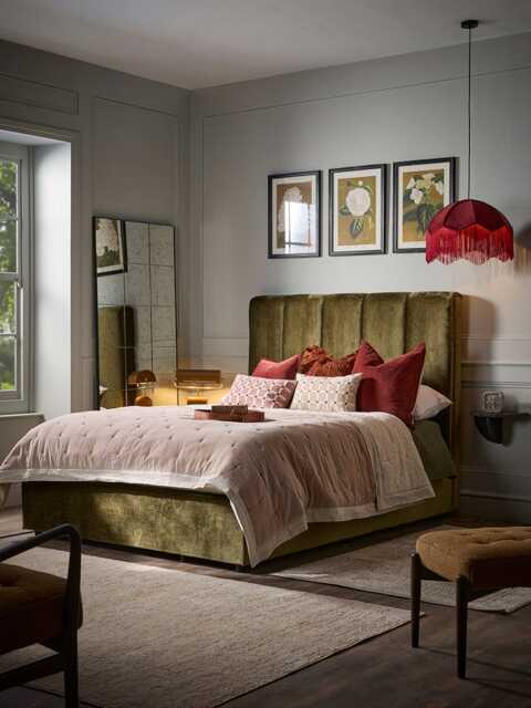 Ribbed Olive Velvet Bed - Super King - image 1