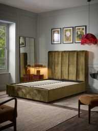 Ribbed Olive Velvet Bed - Super King - thumbnail 2