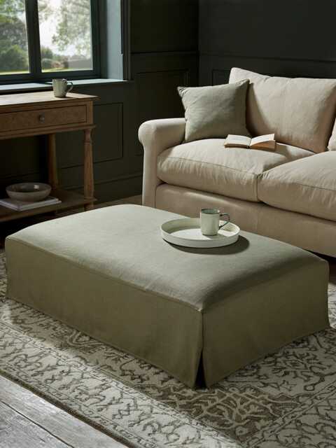Loose Cover Coffee Table Ottoman - Natural Luxury Linen - image 1