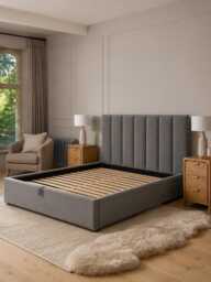 Ribbed Slate Grey Storage Bed - Double - thumbnail 2