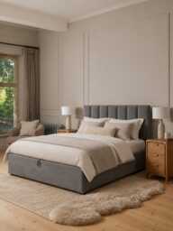 Ribbed Slate Grey Storage Bed - Double