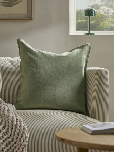 Cotton Linen Large Square Cushion Cover - Fern Green - image 1